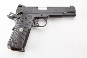 1911 CQB 38 SUPER, 9 SHOT CASED WITH TWO MAGS FIRBE OPTIC FRONT SIGHT (WILSON COMBAT)