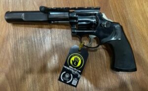 USED CONSIGNMENT SMITH N WESSON MODEL 14 IN 38 SPECIAL WITH COMP BARREL AND HAMMERLESS.175MM BARREL